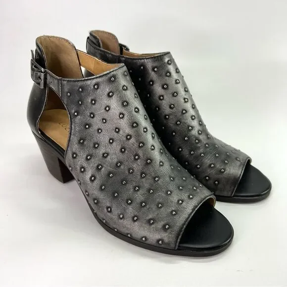 Lucky Brand Barimo Open Toe Studded Leather Booties 7.5 Metallic Grey - Picture 8 of 16